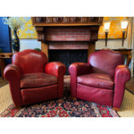 1940s Vintage French Camelback Art Deco Leather Club Chairs- A Pair - French Antiques www.Decoparis.com