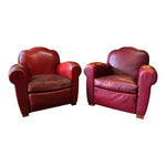 1940s Vintage French Camelback Art Deco Leather Club Chairs- A Pair - French Antiques www.Decoparis.com