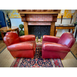 1940s Vintage French Camelback Art Deco Leather Club Chairs- A Pair - French Antiques www.Decoparis.com