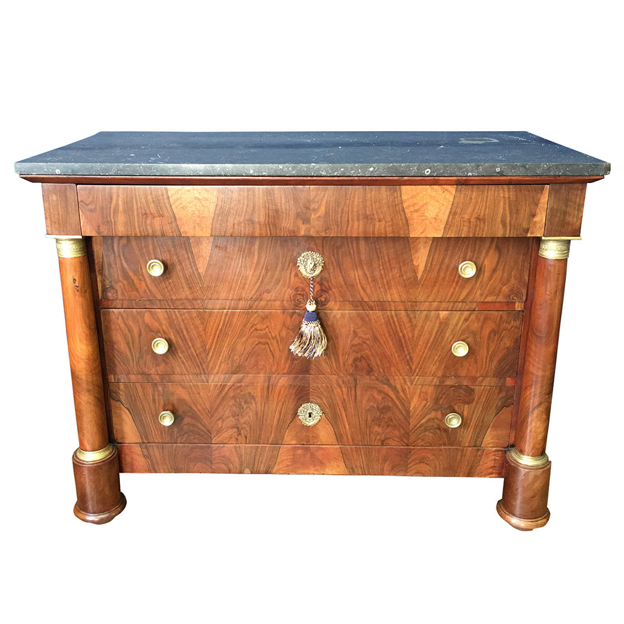 Vintage 1800's French Empire Flame Mahogany Napoleonic Commode Black Marble top - French Antiques www.Decoparis.com