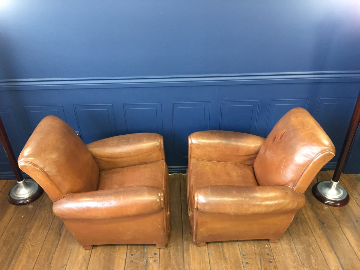 Leather 1930's Art Deco French Club Chairs - Made in France