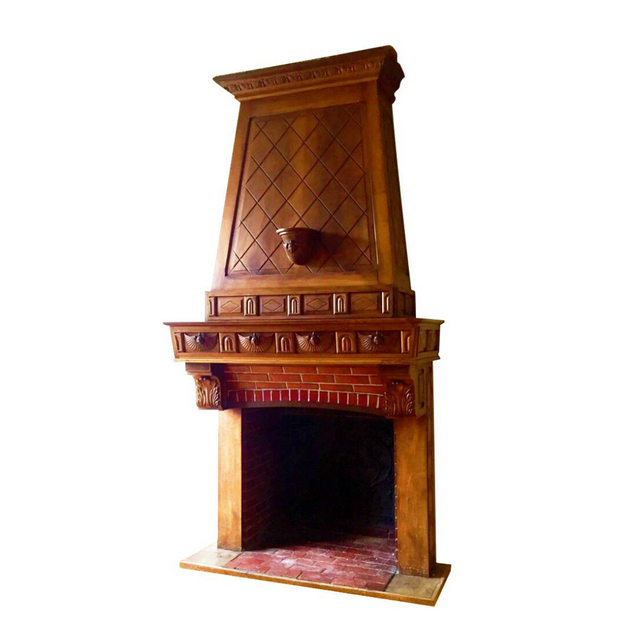 19th Century French Antique Walnut Trumeau Fireplace - circa 1880’s - New York