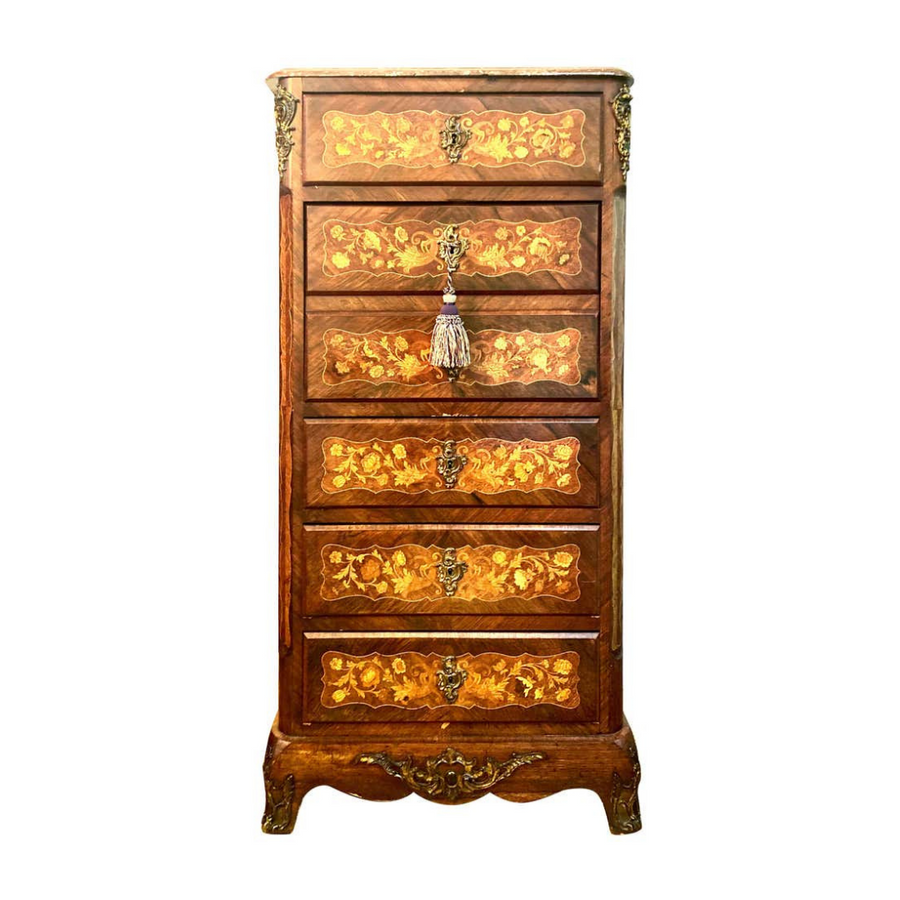 Napoleon III French Secretary Chest of Drawers Mahogany Rosewood Inlaid