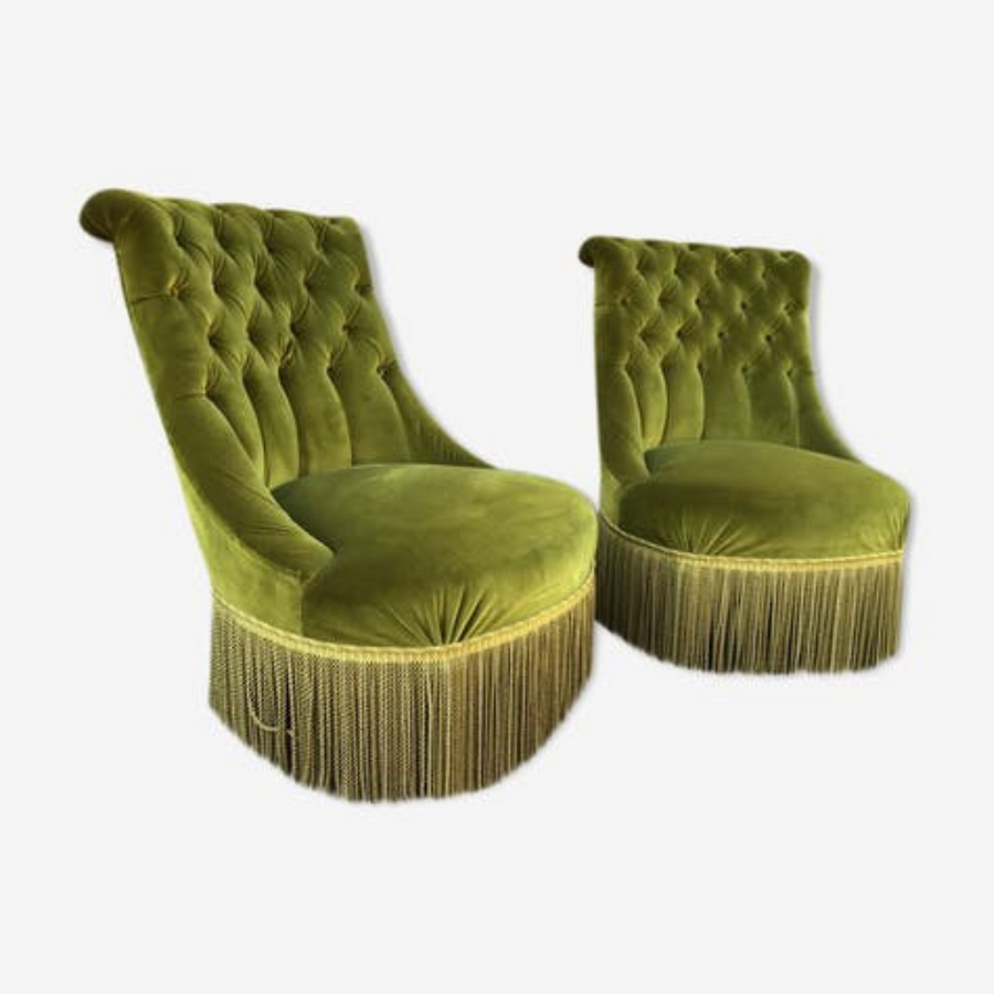Paire de fauteuils crapaud en tissu mid-century 1930