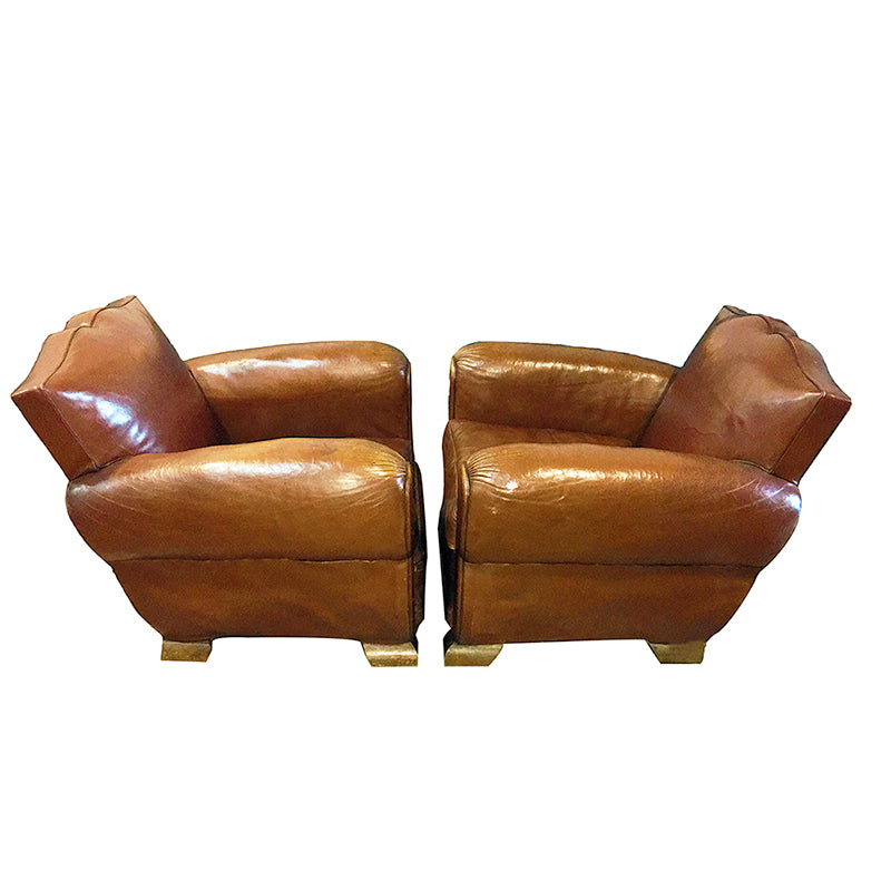 Pair of French Moustache Leather Club Chair Art Deco Circa 1930's - New York - French Antiques www.Decoparis.com