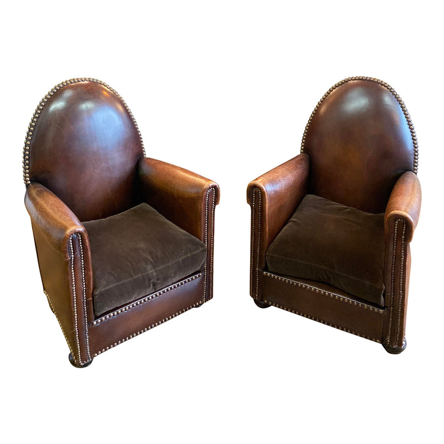 1940s Vintage Cathedrale Art Deco Leather Chairs- A Pair - French Antiques www.Decoparis.com