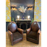 1940s Vintage Cathedrale Art Deco Leather Chairs- A Pair - French Antiques www.Decoparis.com