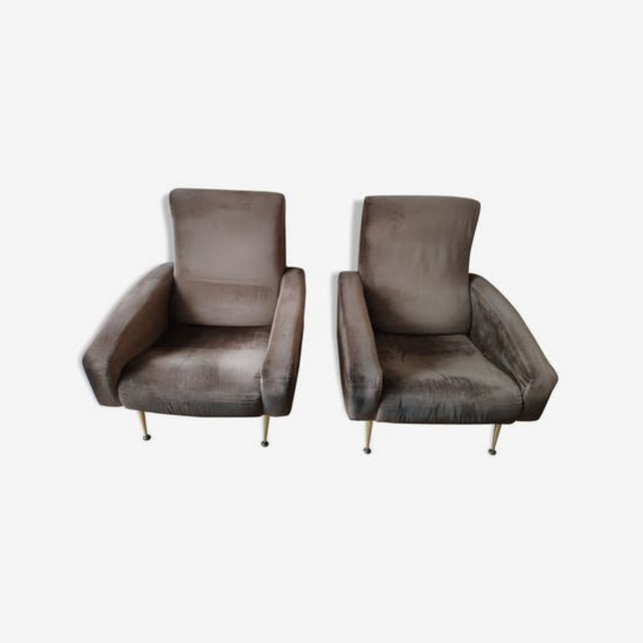 Set of two sixties velvet armchairs