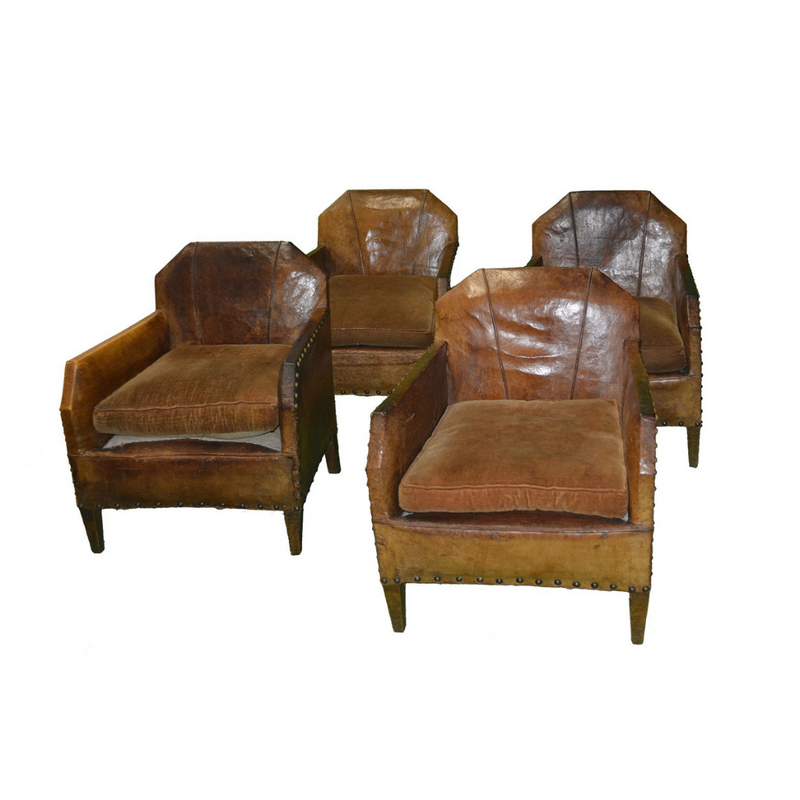 Authentic 1930's Vintage French Leather Club Chairs made in Paris