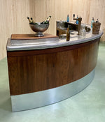 1930s French Art Deco Bar. Tin curved Counter top. Oak Walnut wood base.